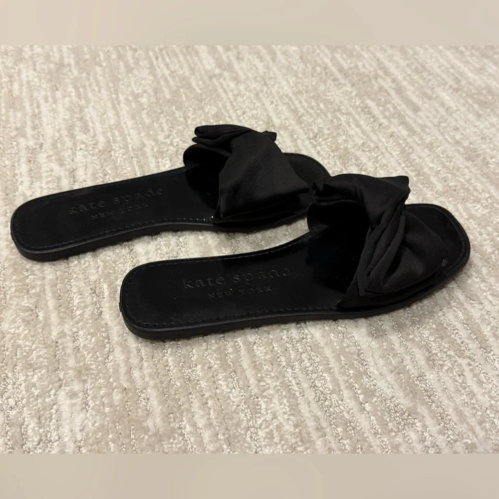 Kate Spade New York Black Bikini Bow Flat Sandal Slides Size 7.5 - Picture 6 of 10